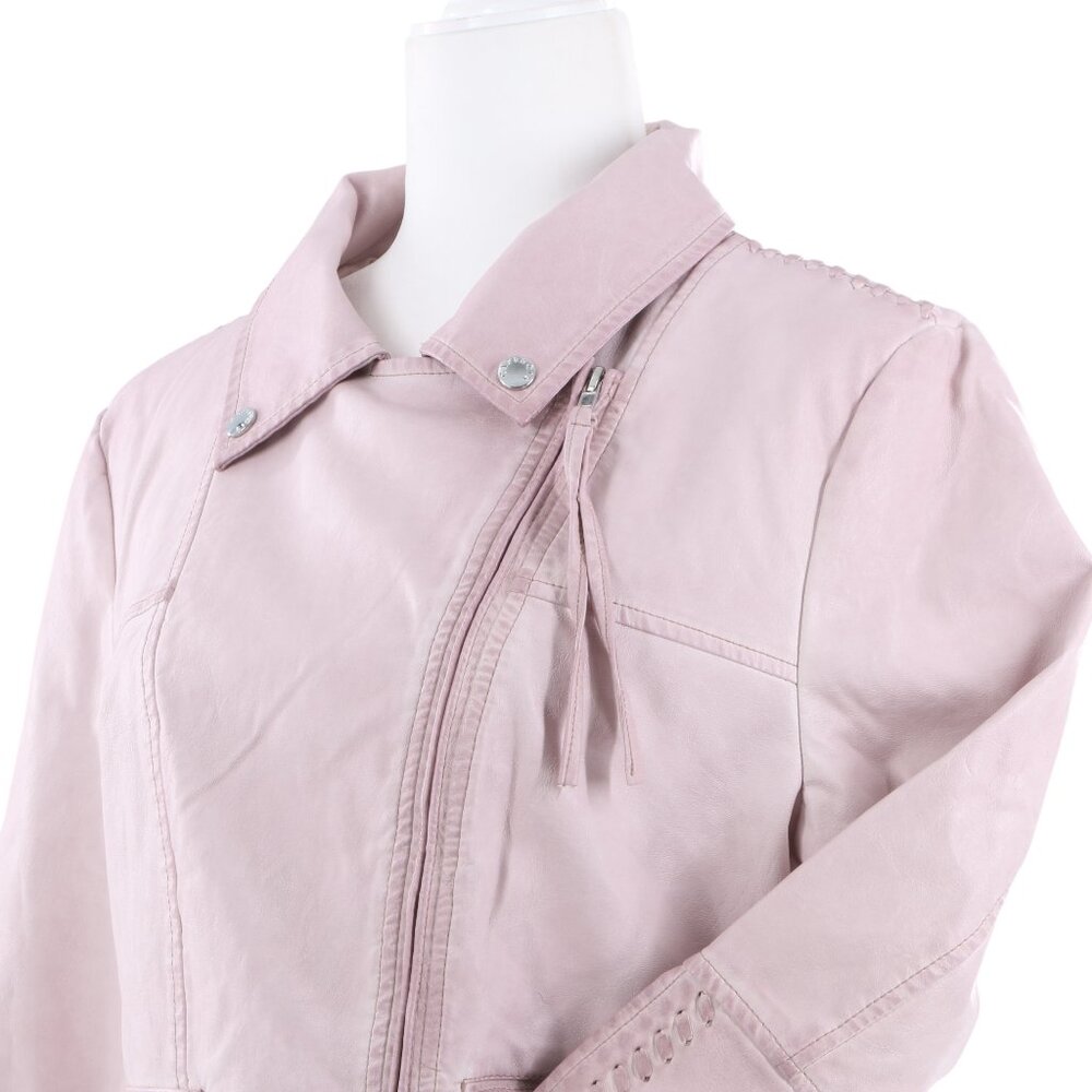 Cafe Noir Women's Pink Vegan Eco Leather Biker Moto Jacket - Retail $180 - NWT